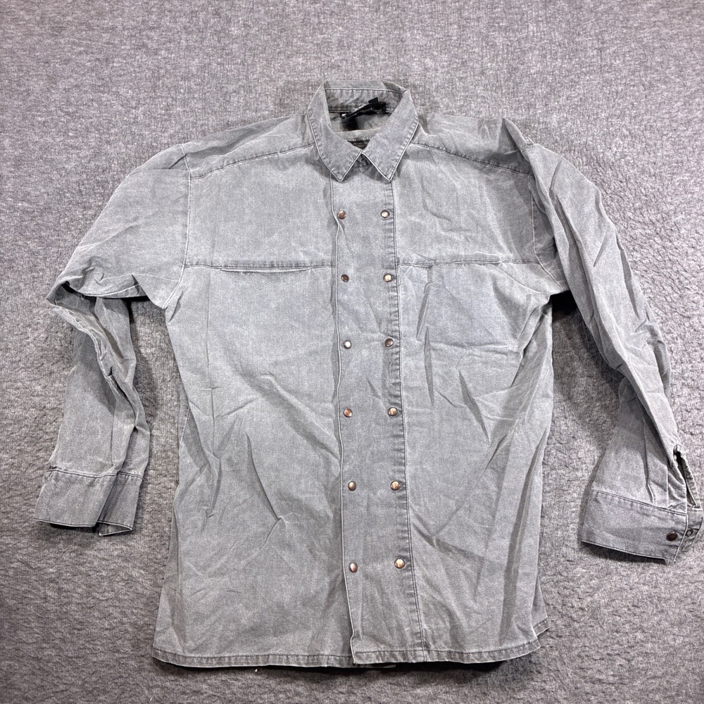 Vintage Organically Grown Button Up Shirt Mens M Gray Double Breasted Snap Front